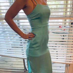 Blue Satin Midi Dress